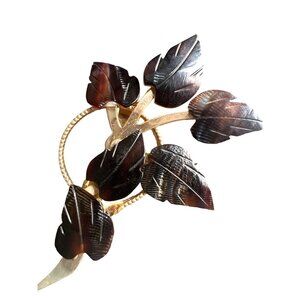 Ocean Treasures Style Vintage Pin Gold Tone Etched Leaves Brooch 2” Long